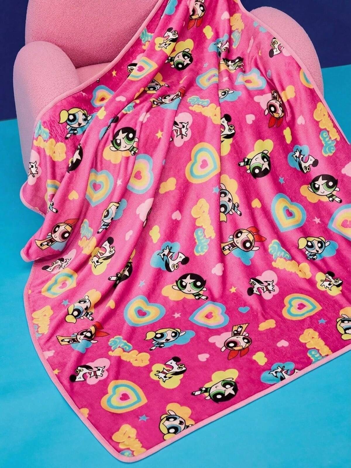 THE POWERPUFF GIRLS X Joivida 1pc Blossom Bubbles Buttercup Pattern Thick Purple Floral Printed Flannel Blanket, Soft Warm Anti-Shedding, Cute Pajama Style, Multiple Sizes, Y2K 230gsm, Great For Sofa, Bed, Napping, A Cozy Gift