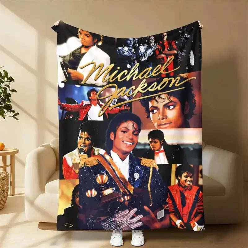 Michael Jackson King of Pop Art Collage Flannel Fleece Blanket MJ Music Legend Plush Throw Blanket Soft Warm Cozy Fan Home Decor Blanket for Bed Sofa Couch Collectible Memorabilia Gift for MJ Fans Pop Music Lovers Birthday Holiday Present