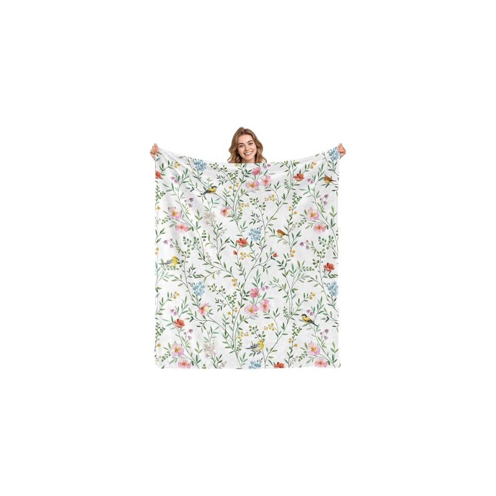 Hydrangea Floral Blanket Gifts for Women Girls Blue Flowers Flannel Throw Blankets for Kids White Blue Flowers Painting Blanket for Living Room Couch Bed Sofa Decor Birthday (50X60 Inch)