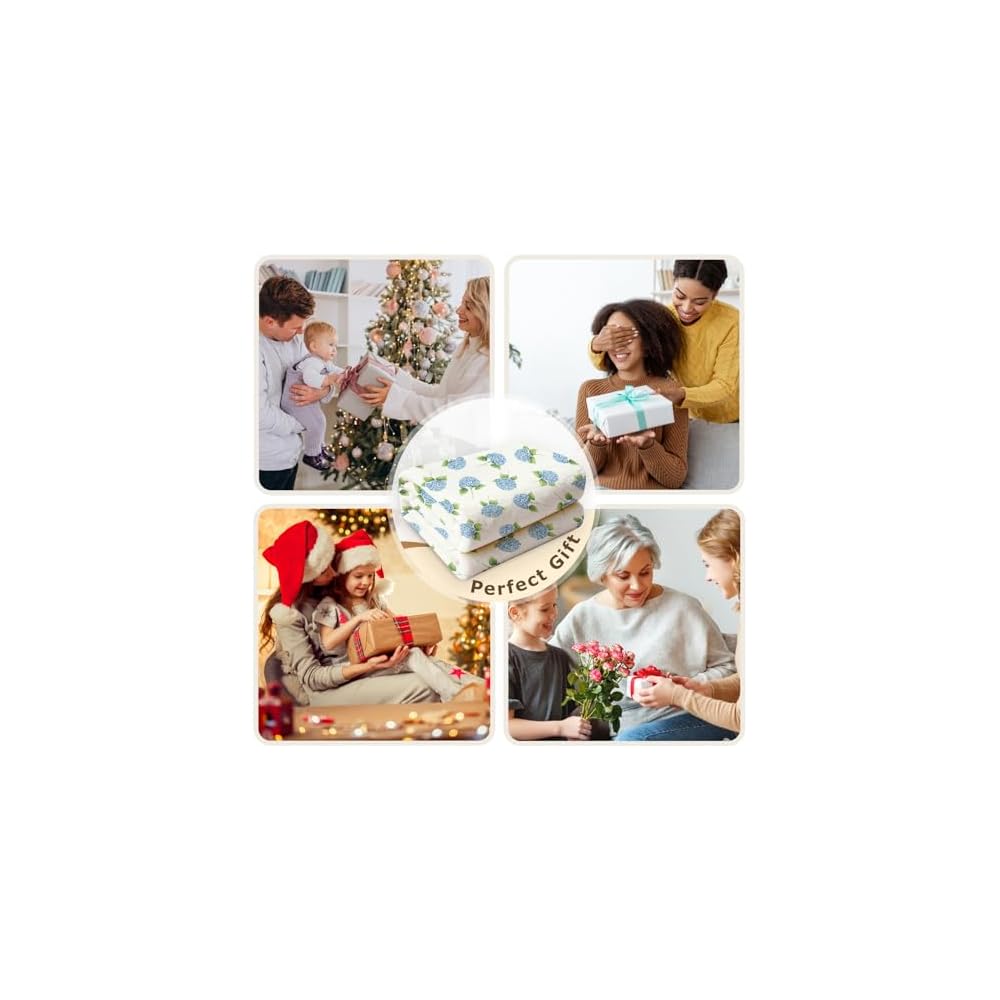 Hydrangea Floral Blanket Gifts for Women Girls Blue Flowers Flannel Throw Blankets for Kids White Blue Flowers Painting Blanket for Living Room Couch Bed Sofa Decor Birthday (50X60 Inch)