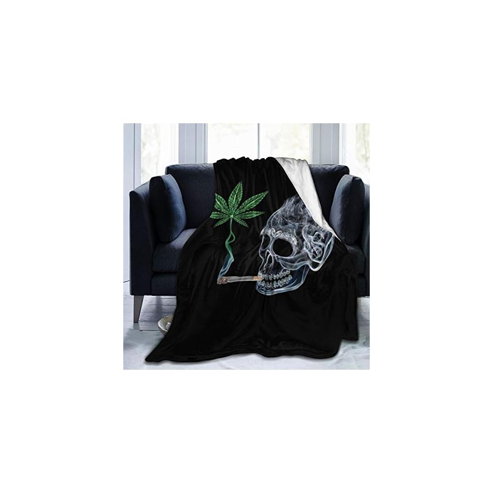 Marijuana Pot Leaf Weed Skull Smoking Fleece Blanket Throw Lightweight Blanket Super Soft Cozy Bed Warm Blanket for Living Room/Bedroom All Season (Color1, 60" × 50")