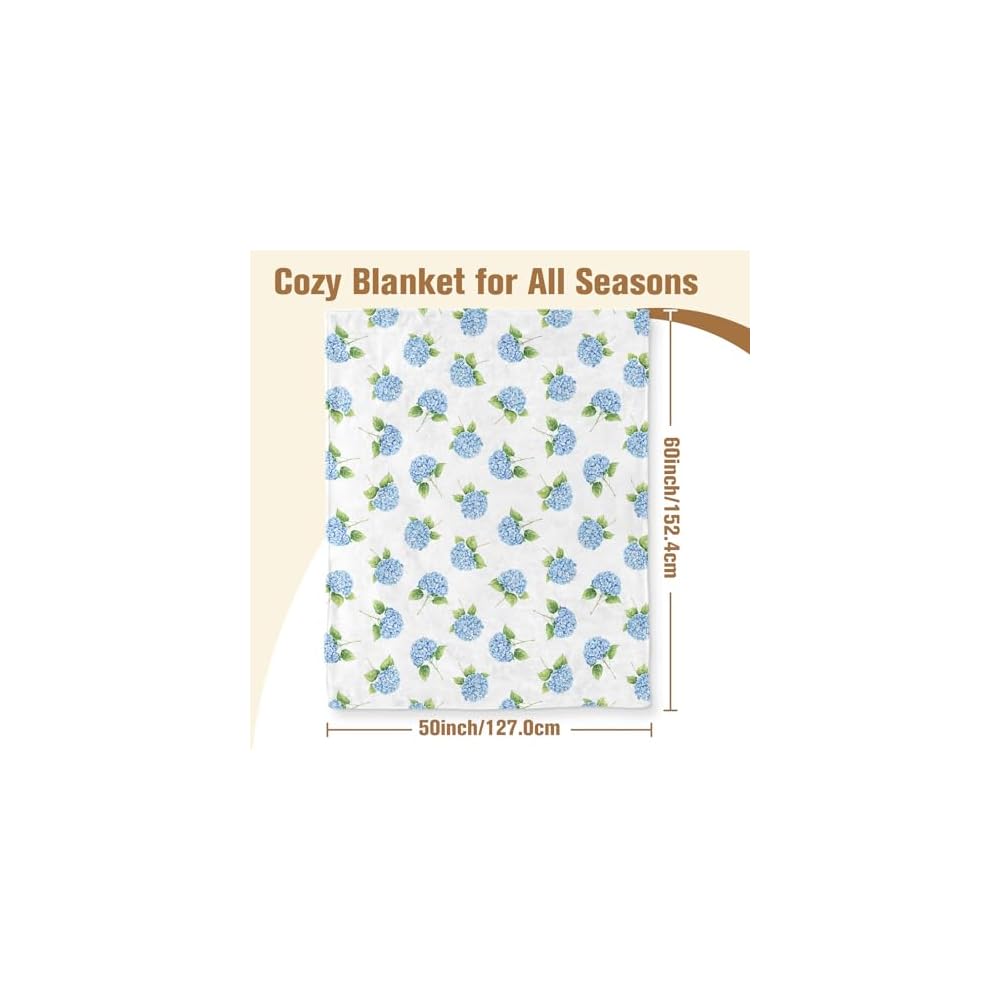Hydrangea Floral Blanket Gifts for Women Girls Blue Flowers Flannel Throw Blankets for Kids White Blue Flowers Painting Blanket for Living Room Couch Bed Sofa Decor Birthday (50X60 Inch)