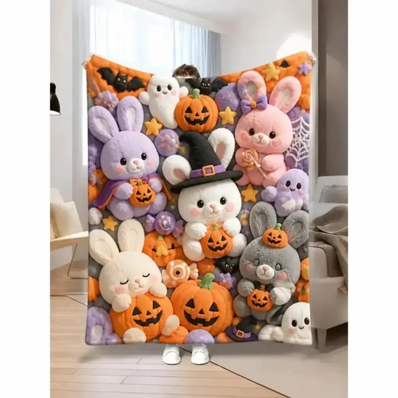 Pastel Floral Print Teddy 2D-Style Plush Throw Blanket, Super Soft Lightweight All-Season Bedding, Cute Kawaii Kids' Bedroom Decor, Holiday Birthday Christmas Gift for Children