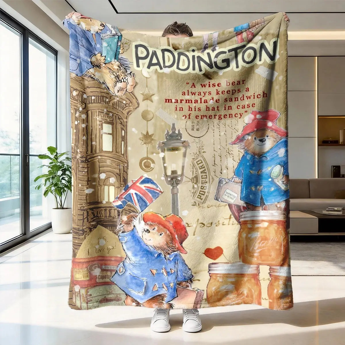 Paddington Bear London Adventure Blanket, High-Weight Flannel Fabric, Soft and Warm, Anti-Wrinkle, Easy Clean, Machine Washable Blanket, Perfect Gift for Kids, Throw Blankets, Home Decor Blankets, Thick Warm Blanket