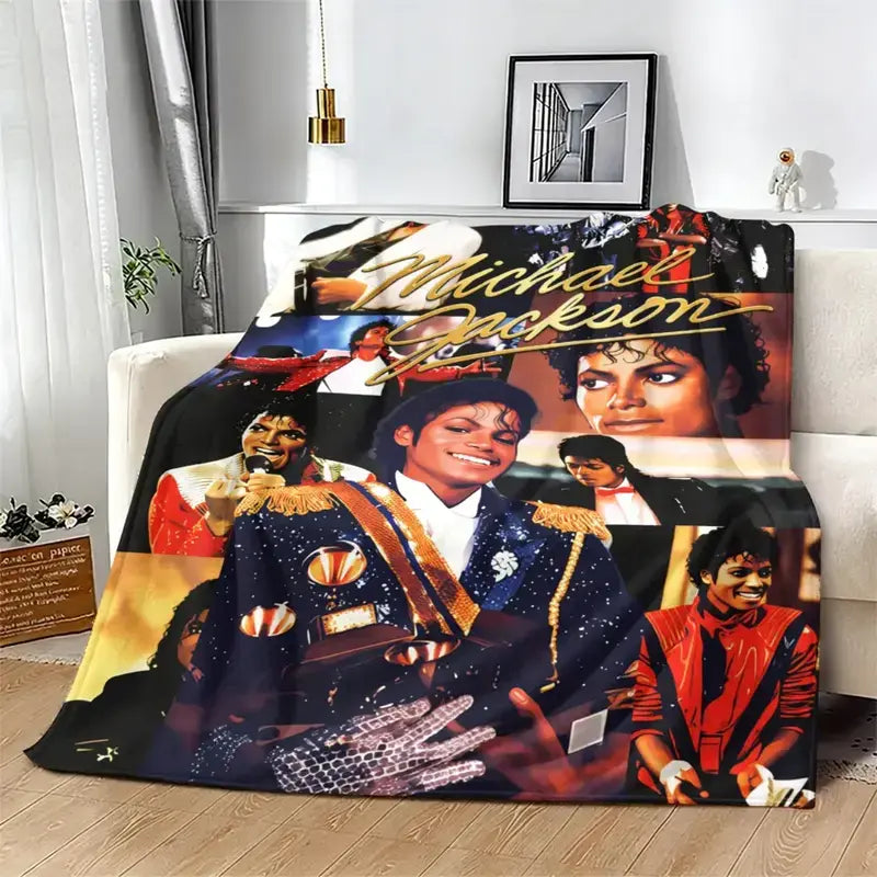 Michael Jackson King of Pop Art Collage Flannel Fleece Blanket MJ Music Legend Plush Throw Blanket Soft Warm Cozy Fan Home Decor Blanket for Bed Sofa Couch Collectible Memorabilia Gift for MJ Fans Pop Music Lovers Birthday Holiday Present