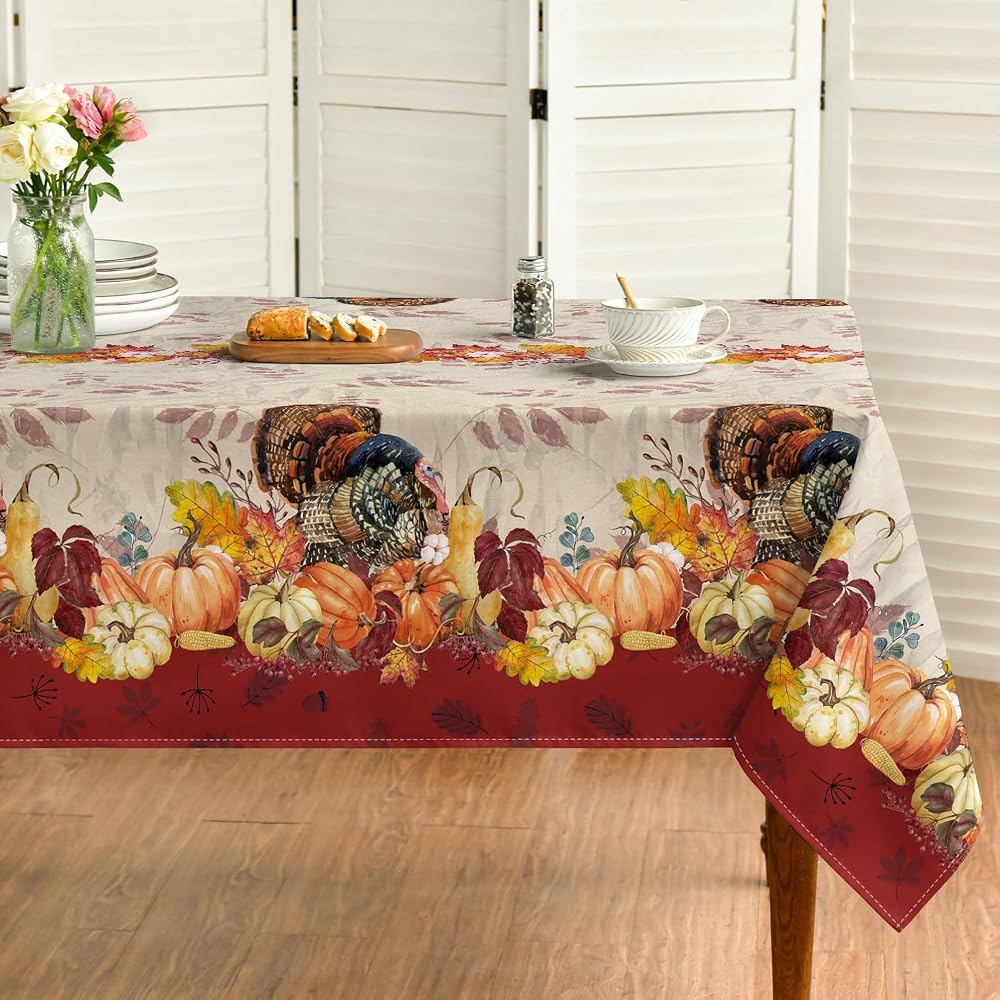 Thanksgiving Tablecloth 60×84 Inch Rectangular, Holiday Decor